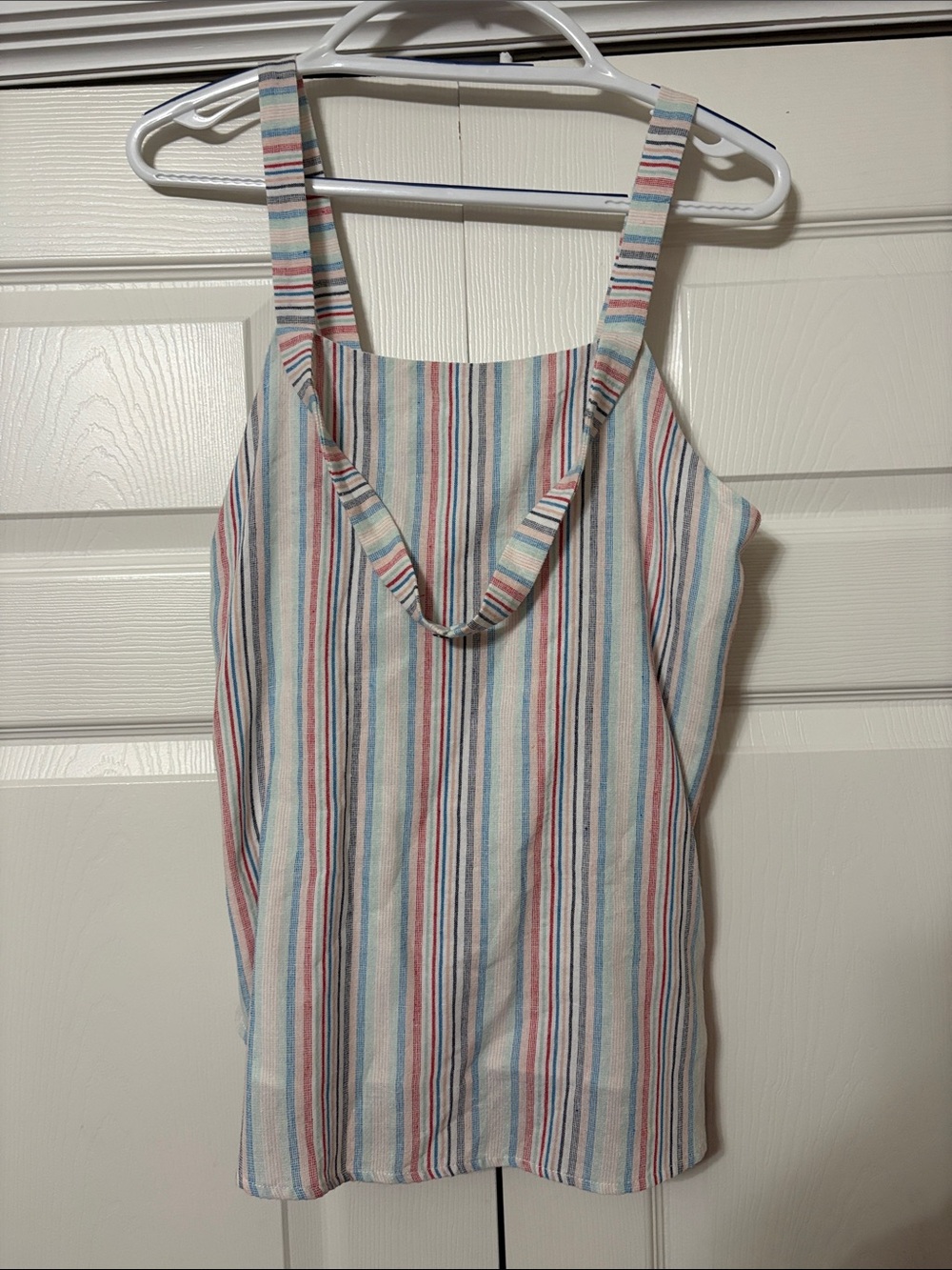 Doe & Rae Cream Tank Top with Blue, Pink & Tan Stripes